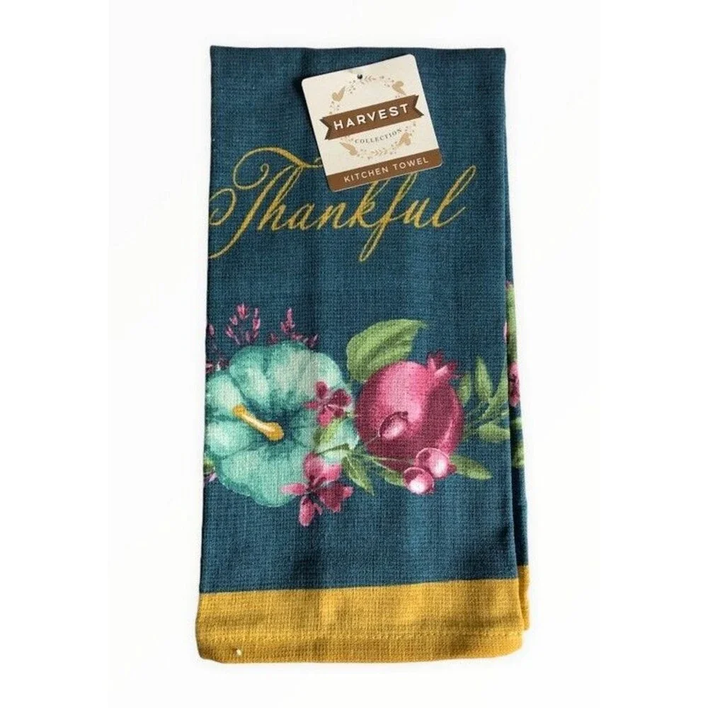 Thankful Kitchen Dish Towel Oven Mitt Potholder Thanksgiving Autumn Fall Set of3